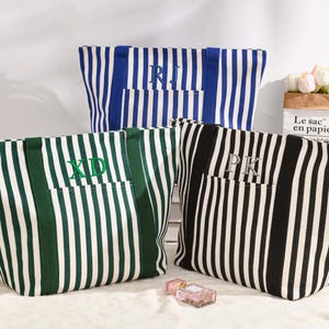 Custom Striped Summer Canvas Tote Bag,Large Travel Tote Bag,Reusable Things Tote Bags,Everyday Shoulder Bags,Gift for Her,Birthday Gift