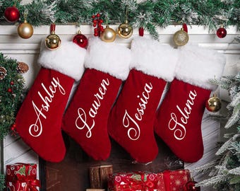 Personalized Red Plush Christmas Stocking,Custom Family Stocking With Name,Holiday Decor,Christmas Gift