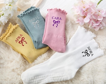 Custom Bridesmaid Ruffle Yoga Socks,Personalized Pilates Socks,Bridesmaid Sock Gift,Bachelorette Party Favors,Gift For Her