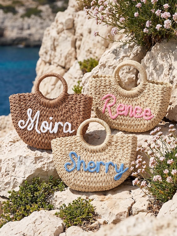Personalized Straw Bridesmaid Handbag,Custom Beach Bag,Straw Bags,Bachelorette Party Gift Bags,Wedding Party Gifts