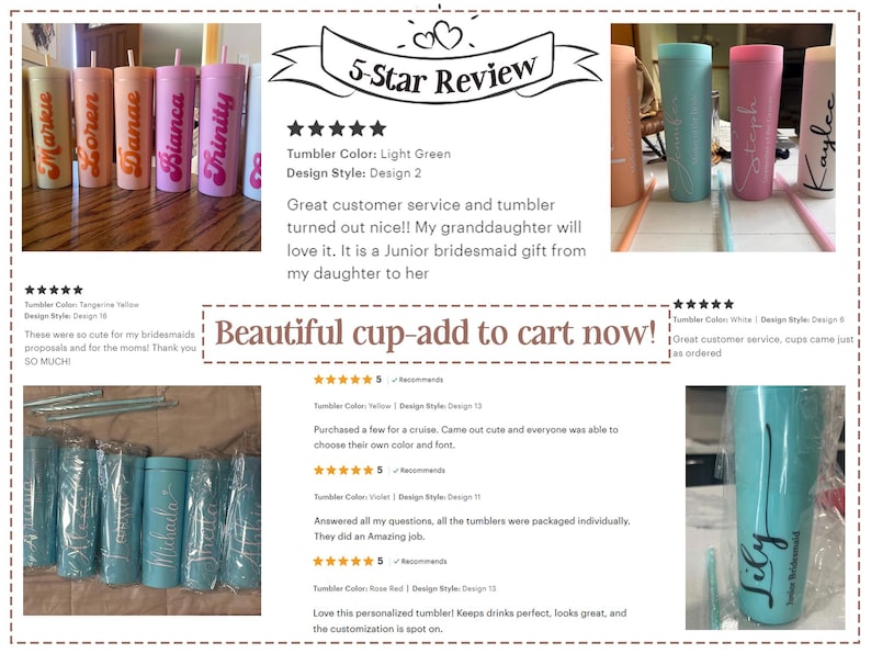 Personalized Tumbler With Lid And Straw,Custom Cup With Name,Bridesmaid Proposal,16 Oz Skinny Tumbler image 4