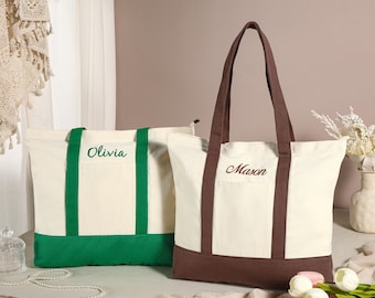 Tote Bag With Zipper,Embroidered Custom Canvas Tote Bag,Embroidered Name Tote Bag,Boat Tote Bag,Travel Bag, Personalized Gift,Gift For Her