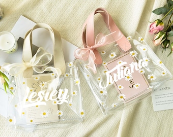 Flower Girl Proposal Gift Bag,Custom Daisy Gift Bag with Handles,Custom Gift for Flower Girl,Personalized Transparent Gift Bag with Ribbon
