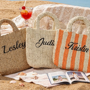 Benutzerdefinierte Strand Tragetasche, personalisierte Stickerei Name Strandtasche, Strand Stroh Tasche, Brautjungfer Taschen, Junggesellinnenabschied Strandtasche, Brautjungfer Geschenke