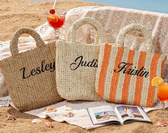Custom Beach Tote Bag,Personalized Embroidery Name Beach Bag,Beach Straw Bag,Bridesmaid Bags,Bachelorette Party Beach Bag,Bridesmaid Gifts