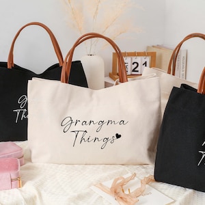 Bolsa personalizada para el Día de la Madre, bolsa de tela personalizada para abuela con nombre, bolsa de tela con artículos para abuela, bolsa de tela de lona, regalo para abuela, mujer, abuela, mamá, niñera