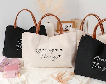 Gepersonaliseerde Moederdagtas, aangepaste oma-draagtas met naam, draagtas oma dingen, canvas draagtas, cadeau voor oma, vrouwen, oma, moeder, oppas