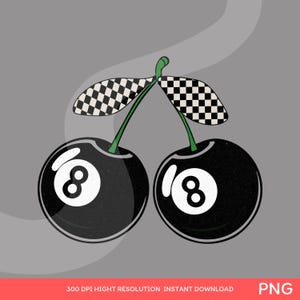 Kantige 8 Ball Kirsche PNG, Retro karierte Kirsche Clipart, Rockabilly Pool Ball Design, digitaler Download Grafik, 300 DPI hochauflösende Kunst