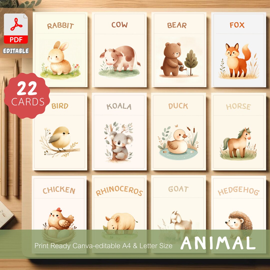Montessori Animal Flash Cards 22 Adorable Educational Cards for ...