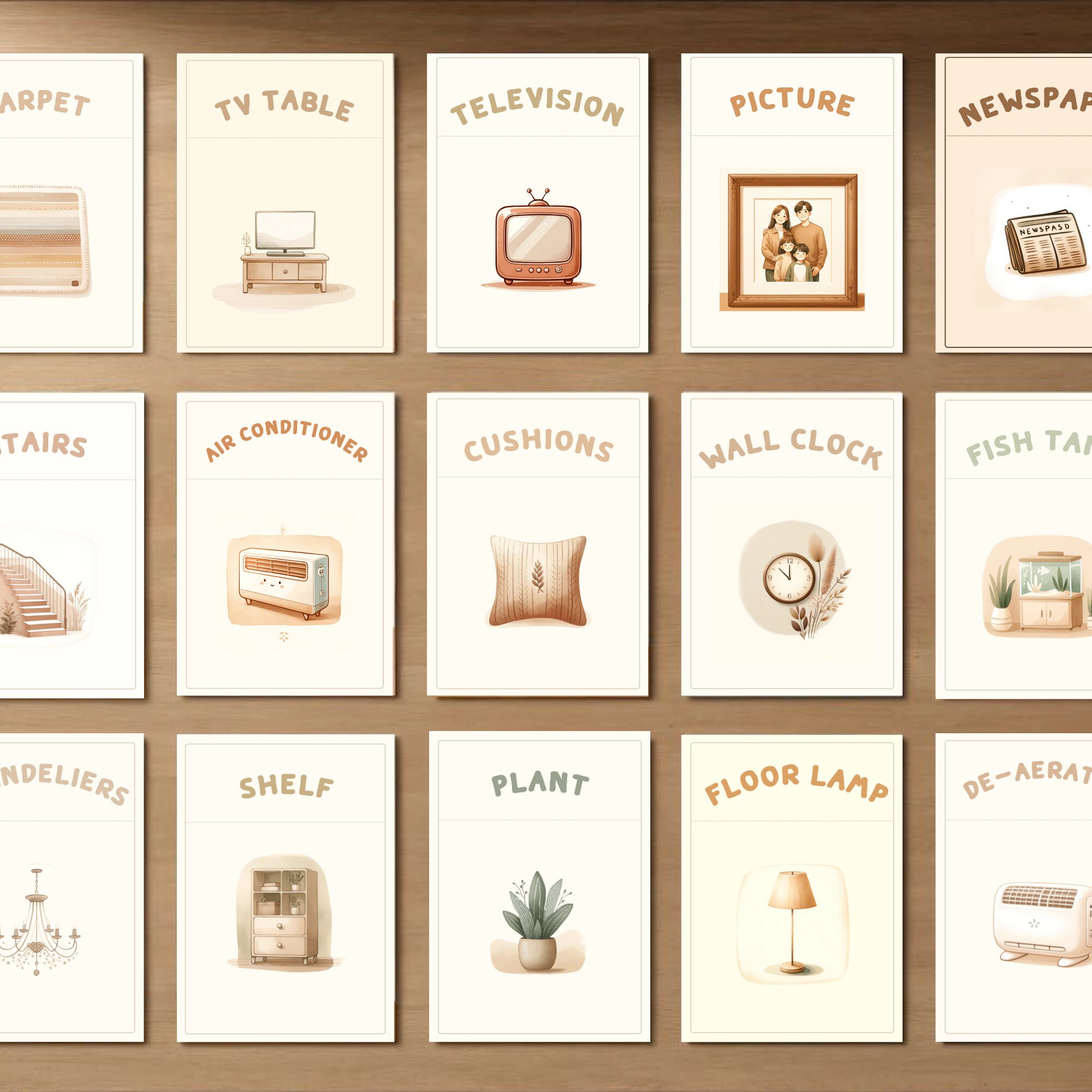 Montessori Living Room Flash Cards 20 Cozy Home Items for Kids Learning ...