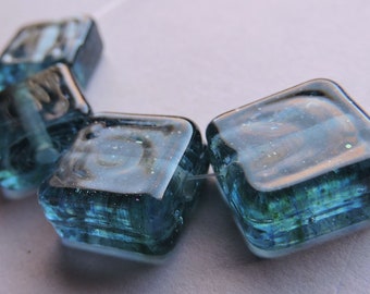 Lampwork Glass Blue Green Beads Handmade Sparkly Aqua Tiles Ericabeads (4)