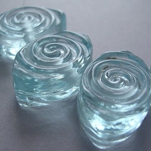 Glass Beads Blue Green Handmade Lampwork  Ericabeads Pale Aqua Spiral Zulus (6)