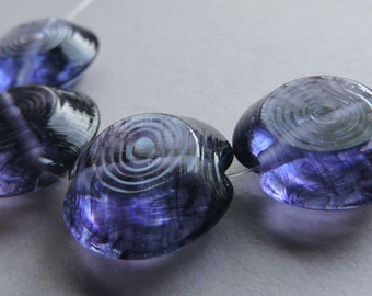 Lampwork Glass Swirly Purple Beads Handmade Chill Purple Violet Facet Tab Ericabeads (4)