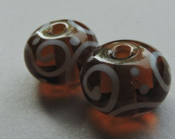 Handmade Glass Amber Lampwork Beads Ericabeads Amber Pair (2)