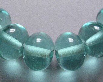 Glass Beads Blue Green Handmade Lampwork Beads Ericabeads Aqua Tint Spacers (6)