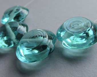 Lampwork Glass Blue Green Beads Handmade Chill Aqua Tint Facet Tab Ericabeads (4)