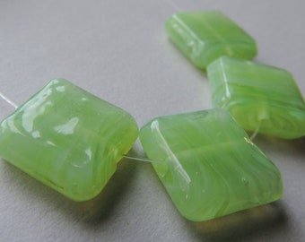 Lampwork Glass Green Beads Handmade Dark Lemon Lime Square Sweeties Ericabeads (4)