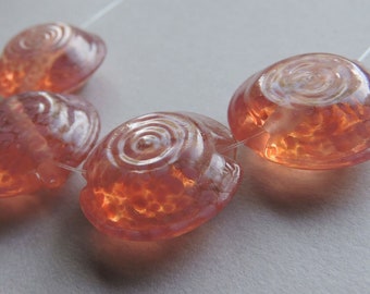 Lampwork Glass Peach Pink Beads Handmade Chill Speckly Peach Facet Tab Ericabeads (4)