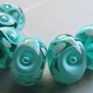 Glass Handmade Blue Green Tan Lampwork Beads Ericabeads Turquoise Poked Beads (6)