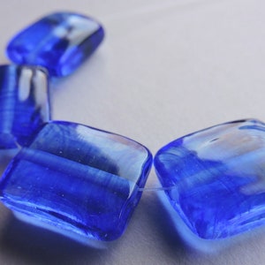 Lampwork Glas blau Perlen Handarbeit Swirly Kobalt Rechteck Puffy Kissen Ericabeads (4)