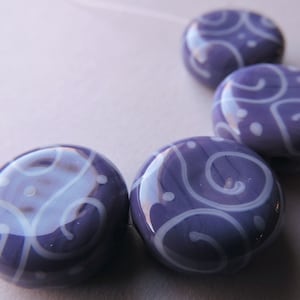 Lampwork Beads Purple Handmade Glass Fine Purple Scrolled Lozenges (4)