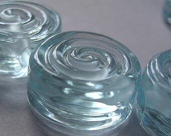 Handmade Lampwork Blue Green Glass Beads Ericabeads Pale Aqua Spiral Tabs (6)