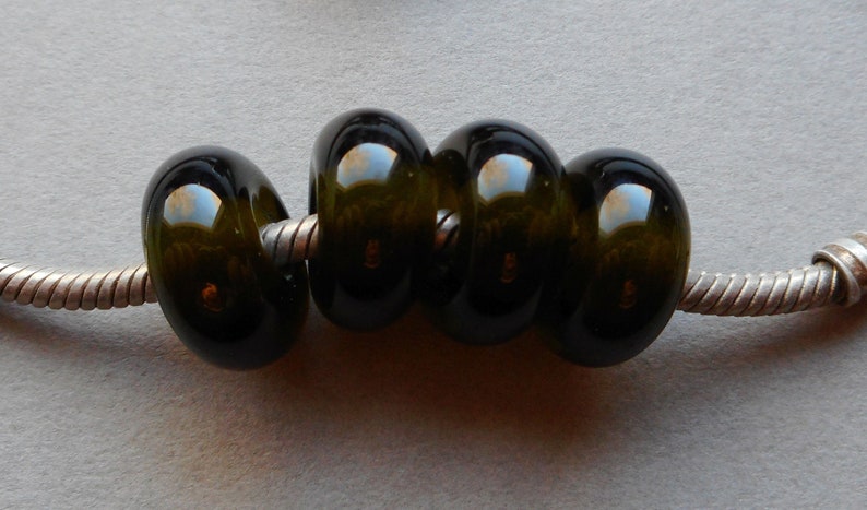 Lampwork Beads Green Handmade Glass Ericabeads Dark Olive Green BHB European Charm Beads 4