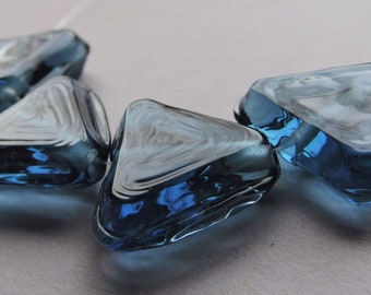 Lampwork Glass Blue Beads Handmade Chill Steel Blue Facet Triangle Ericabeads (4)