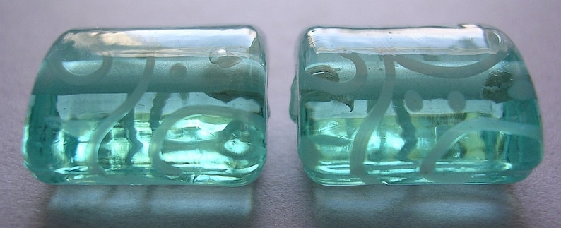 2 Handmade Glass Aqua Blue Green Lampwork Beads Ericabeads Pale Aqua Nuggets