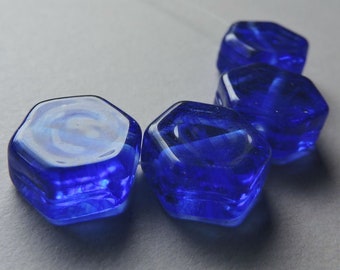 Handmade Beads Cobalt Blue Lampwork Glass  Ericabeads Cobalt Swirl Hex (4)