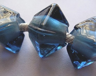 Handmade Lampwork Blue Glass Beads Ericabeads Steel Blue Jewel BHB fits Pandoras (3)