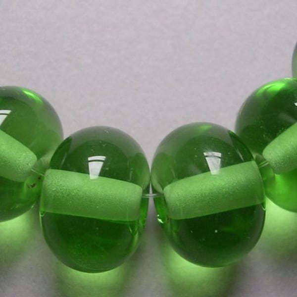 Handmade Lampwork Green Glass Beads Ericabeads Peridot Green Spacers (6)