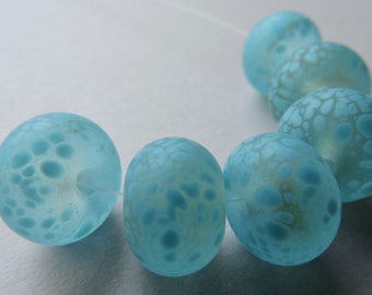 Glass Handmade Blue Beads Lampwork Etched Water Blue Frit Ericabeads (6)