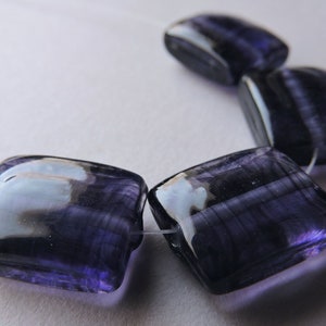 Lampwork Glass Purple Beads Handmade Swirly Purple Rectangle Puffy Pillows Ericabeads (4)