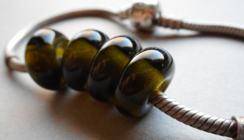 Lampwork Beads Green Handmade Glass Ericabeads Dark Olive Green BHB European Charm Beads 4