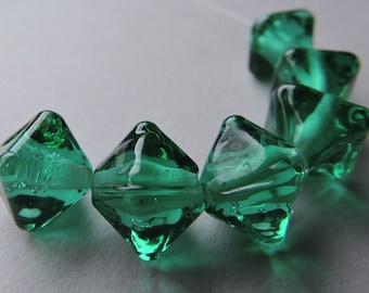 Handmade Glass Green Lampwork Beads Ericabeads Emerald Green Crystal Spacers (6)