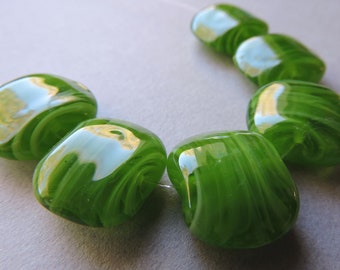 Lampwork Beads Green Handmade Glass Ericabeads Candied Lime Squeezes (6)
