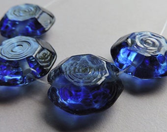 Lampwork Glass Blue Beads Handmade Chill Intense Blue Frit Facet Hex Ericabeads (4)