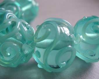 Lampwork Beads Handmade Glass Aqua Ericabeads: Scrolled Sparklies (6)