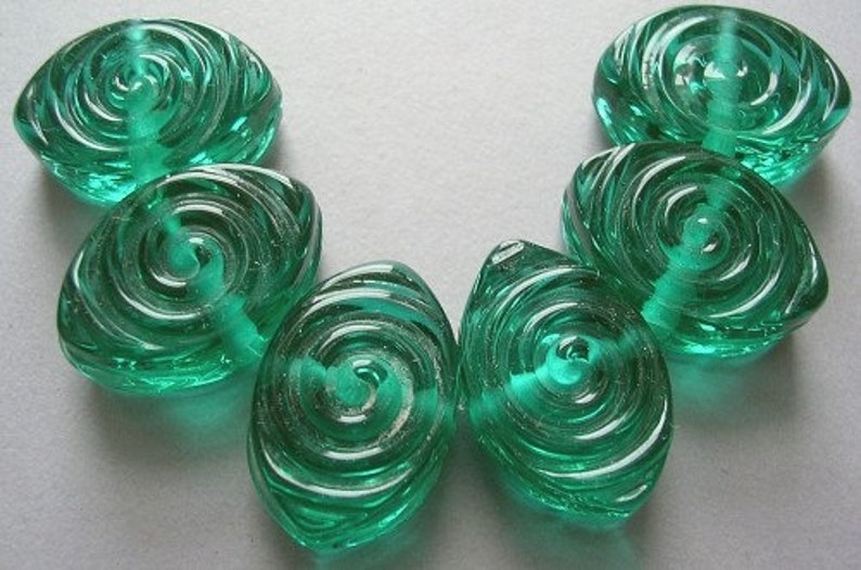 Handmade Glass Blue Green Lampwork Beads Ericabeads Teal Spiral Zulus 6 image 2