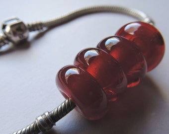 Lampwork Beads Red Handmade Glass Ericabeads Intense Red BHB European Charm Beads (4)