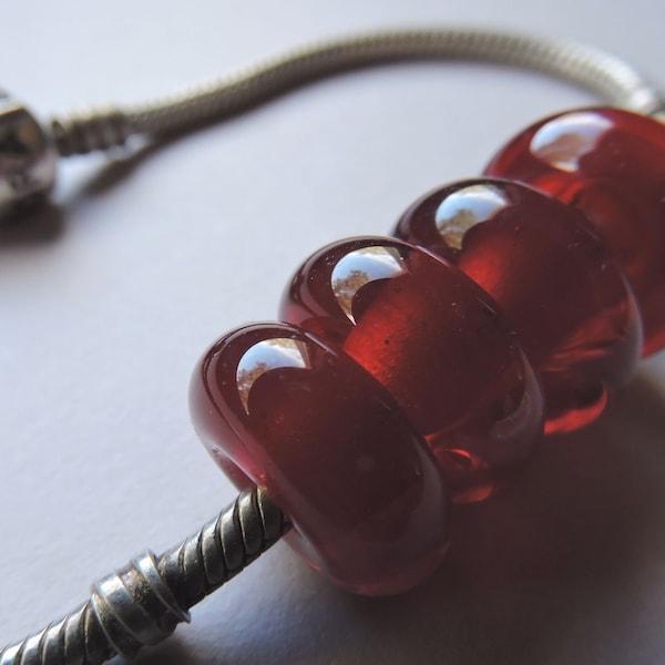 Lampwork Beads Red Handmade Glass Ericabeads Intense Red BHB European Charm Beads (4)
