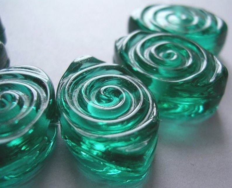 Handmade Glass Blue Green Lampwork Beads Ericabeads Teal Spiral Zulus 6 image 1