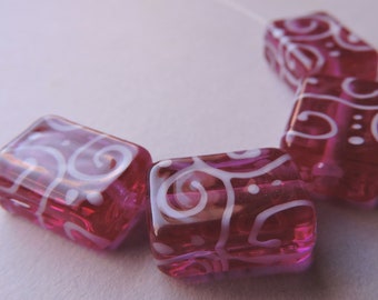 Glass Lampwork Pink Handmade Beads Ericabeads Fuchsia Rectangle Tiles (4)