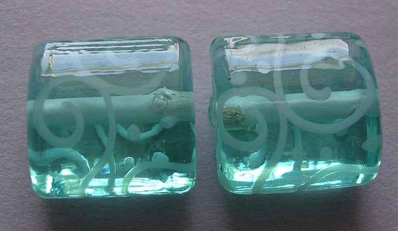 2 Handmade Glass Aqua Blue Green Lampwork Beads Ericabeads Pale Aqua Nuggets