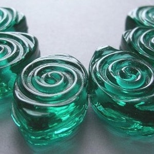 Handmade Glass Blue Green Lampwork Beads Ericabeads Teal Spiral Zulus 6 image 3