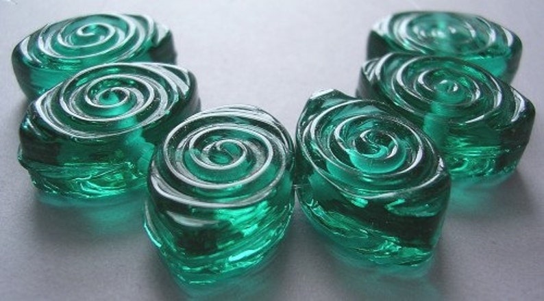 Handmade Glass Blue Green Lampwork Beads Ericabeads Teal Spiral Zulus 6 image 3