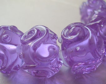 Cuentas de cristal hechas a mano de color morado y violeta Ericabeads con purpurina de lavanda oscura (6)