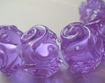 Glass Handmade Purple Violet Lampwork Beads Ericabeads Dark Lavender Scrolled Sparklies (6)