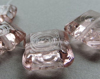 Lampwork Glass Pink Beads Handmade Chill Peachy Pink Facet Squares Ericabeads (4)